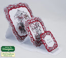 Two red and white decorative greeting cards with intricate designs on a white background.