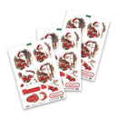Set of Christmas-themed paper sheets with Santa Claus and floral designs on a white background.