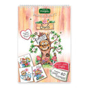Paper craft kit with owl designs and illustrations on a wooden background