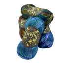 Three skeins of blue yarn with 'Firefly' label on a white background