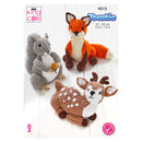 Knitted fox, squirrel, and deer toys on a white background with King Cole branding.