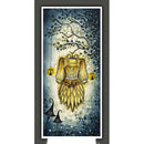 Artistic depiction of a corset with tree branches and witch hats on a dark background