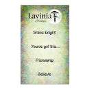 Lavinia Stamps product with motivational phrases on a colorful background