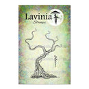 Lavinia Stamps tree design on a colorful background with brand logo.
