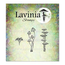 Lavinia Stamps with mushroom designs on a colorful background