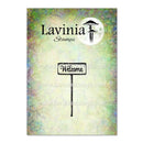 Lavinia Stamps 'Welcome' sign on a colorful background with Lavinia Stamps branding.