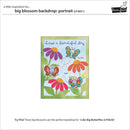 Product packaging for 'big blossom backdrop: portrait' with floral and butterfly design on a white background.
