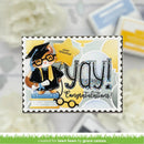 Graduation-themed card with a cat in a cap and gown, surrounded by flowers.