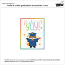 Graduation-themed card with 'Yay!' text and a character in a graduation cap on a white background.
