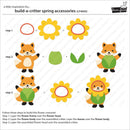 Instructions for building a fox character with flower accessories on a white background
