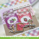Card with jam jar design, mice, and strawberry, featuring text 'You're totally my jam'.