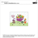 Card packaging with a wheelbarrow and flowers design, featuring the brand 'Lawn Fawn'.