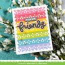 Colorful card with 'I'm glad we're friends' text on a floral background