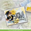 Graduation-themed card with a cartoon character holding a diploma, surrounded by white flowers.