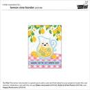 Lemon vine border design with a cute pitcher and lemons on a white background