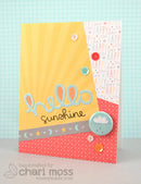Colorful greeting card with 'hello sunshine' text on a light blue background