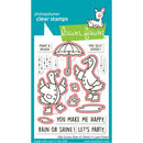 Clear stamps set with duck and umbrella design on a blue and white background