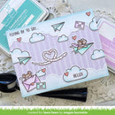 Sticker sheet with cute illustrations of bears, clouds, and airplanes on a textured surface.