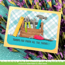 Card with tools and plaid design on a floral background, featuring the text 'Thanks for fixing all the things!'.