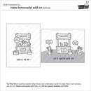 Illustrations of a lemonade stand with cartoon characters and text on a white background.