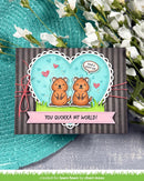 Card with two quokkas and text 'You Quokka My World!' on a striped background with flowers.