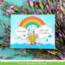 Card with a colorful rainbow and duck illustration on a floral background