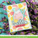 Colorful card with fruit illustrations and 'hello you're the zest!' text on a floral background