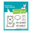 Lawn Fawn photopolymer clear stamps with a quokka design on a blue background