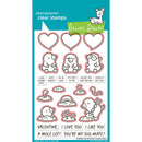 Packaging of lawn fawn clear stamps with cartoon moles and text on a white background