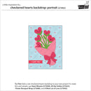 Checkered hearts backdrop with a bouquet of flowers and 'I Love You' text on a light blue background.