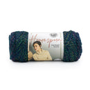Ball of yarn with a label featuring a woman wearing a knitted sweater on a white background