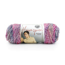 Ball of yarn with a Lion Brand label on a white background