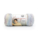 Multicolored skein of yarn with Lion Brand label on a white background