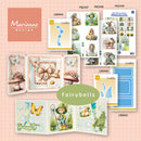 Marianne Design Fairybells collection with various craft items on a pink background