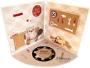 Pop-up card with construction-themed design featuring tools and a dog holding a toolbox.