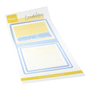 Set of clear stamp sheets with blue and yellow borders on a white background