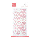 Packaging of pink heart-shaped stickers with Marianne Design logo on a white background