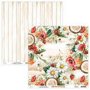 Floral and wood slice patterned paper with wooden surface background