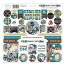 Man Cave themed chipboard ephemera sheet with various elements on a white background