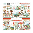 Collection of summer-themed chipboard ephemera sheets with scenic and nature-themed designs.