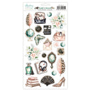 Sheet of decorative stickers featuring various items on a white background