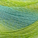 Close-up of green and blue yarn with a gradient effect.