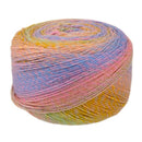 Multicolored skein of yarn on a white background