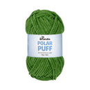 Green ball of yarn with a label on a white background