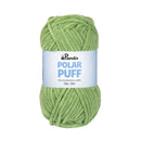 Green ball of yarn with Panda brand label on a white background