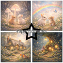 Collage of four enchanting scenes with animals and fairy-tale houses, featuring 'Paper Favourites' logo.