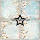 Floral design with 'Paper Favourites' text and star symbol on a light blue background