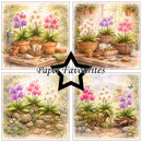 Collage of floral scenes with pots and gardening tools, featuring 'Paper Favourites' logo.