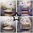 Collage of a garden scene with a bench, watering can, and butterflies, featuring 'Paper Favourites' branding.