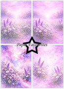 Four panels of a floral design with 'Paper Favourites' branding.